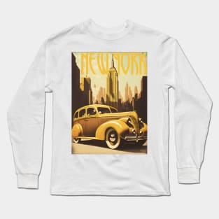 New York Car Vintage Travel Art Poster Long Sleeve T-Shirt